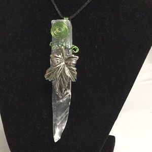 Quartz Point Lime Green Spiral ASP Leaf Pendant